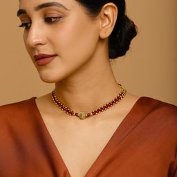 NINAMAAYRA Gold-Plated Artificial Stones & Beads Mani Mala Thushi Mangalsutra-image-80