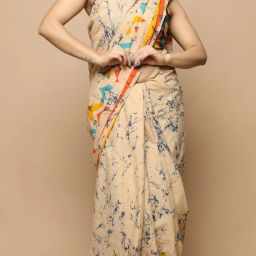 Blocked Printed, Self Design, Dyed, Printed, Floral Print, Color Block Daily Wear Pure Cotton Saree-image-4