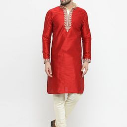 Larwa Embroidered Woven Design Mandarin Collar Kurta With Churidar-image-67