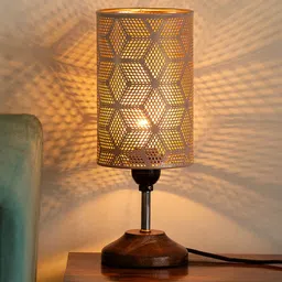 ExclusiveLane Peach Isometric Cubes Textured Iron Contemporary Cylindrical Table Lamp-43