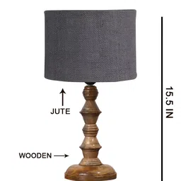 Aura Grey Wood Traditional Cylindrical Shaped Table Lamp-8