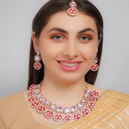 Divisha Gold-Plated Stones Studded & Beaded Jewellery Set-picture-3