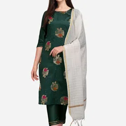 VredeVogel Women Printed Cotton Silk Blend Straight Kurta Pant Set with Dupatta-picture-50