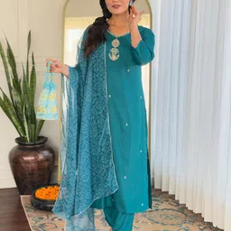 KALINI Women Floral Embroidered Zari Straight Kurta With Trousers & Dupatta-picture-10