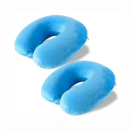 Aura Blue 2 Pcs Memory Foam Filled Cotton Travel Pillow-image-63
