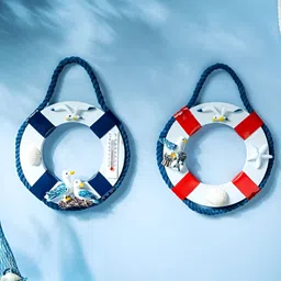 eazy wagon Blue & White Wooden Buoy Life Ring Wall Hangings-23