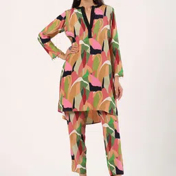 KYETH Mandarin Collar Printed Tunic With Trouser Co-Ords-image-7