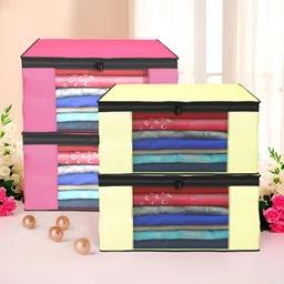Aura Cream-Coloured & Pink 4 Pieces Foldable Saree Cover Organisers-picture-16
