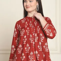 Frempy Women Mandarin Collar Organic Cotton Shirt Style Top-image-7