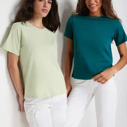 Trendyol Women Pack Of 2 V-Neck Pockets T-shirt-image-44