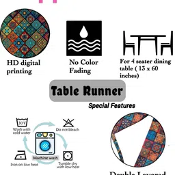 HOMADORN Blue & red Ethnic Motifs 4 Seater Table Runner image 2