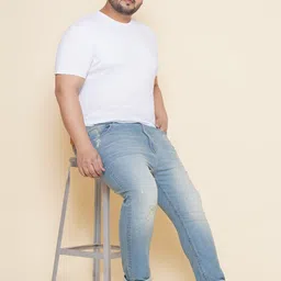 John Pride Men Plus Size Low Distress Light Fade Whiskers & Chevrons Stretchable Jeans image 3