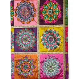TANLOOMS Pink & Yellow Printed Rangoli Design Rectangular Table Runner image 2