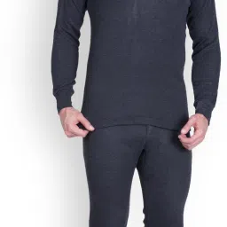 LUX COTT'S WOOL Black Full Sleeves V-Neck Trouser Set Men Top - Pyjama Set Thermal-image-85