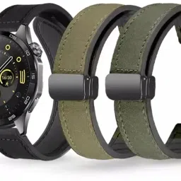 REDBIZZ 20mm Soft Genuine Leather Hybrid Watch Band Compatible With Amazfit || Noise Fit|| Samsung || Realme|| Boat|| Fossil || One Plus Watch || Zebromics || Fire BOLT|| CrossBeats || Tagg Verve ||Vivo Active||Pebble|| Titan|| Fast Track || Fire bolt ,Magnet Folding Buckle Straps for men women[WATCH NOT INCLUDED] Smart Watch Strap-image-2