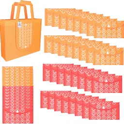 Pack of 48 Smile Foldable Grocery/Shopping Bags For Women | Orange & Red-image-92