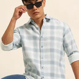 Bushirt Men Classic Tartan Checks Striped Spread Collar Cotton Casual Shirt-picture-12