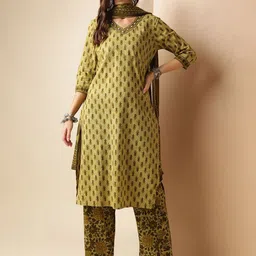 Anouk Floral Printed Regular Thread Work Pure Cotton Kurta With Trouser With Dupatta image 5