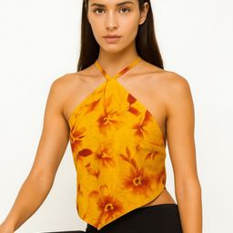 R.Code by The Roadster Life Co. Floral Printed Tie-Up Neck Crop Top-picture-7
