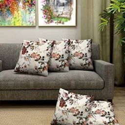 Blue Grass Turkish Cream-Coloured 5 Pieces Floral Satin Square Cushion Covers-image-92