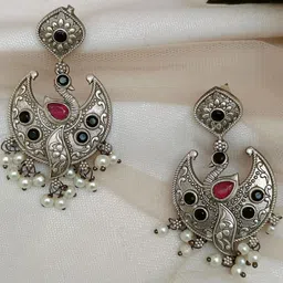 FindHerFavorite Silver-Plated Stones Studded & Beads Beaded Contemporary Chandbalis-image-40