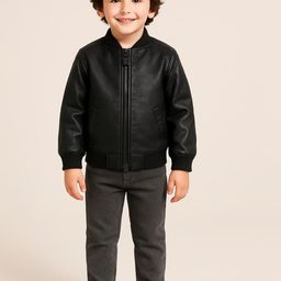 Yoonikk Boys Mandarin Collar Faux Leather Jacket-image-75
