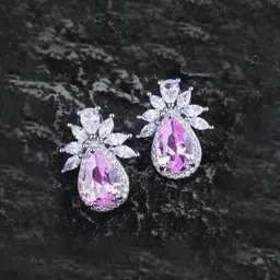 Jewels Galaxy Silver-Plated American Diamond Studded Teardrop Shaped Studs-95