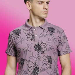 STELVIN Floral Printed Polo Collar Short Sleeves Cotton T-shirt-image-33