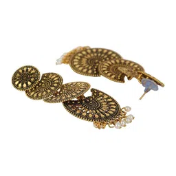 ANIKAS CREATION Set Of 2 Gold-Plated Artificial Beaded Circular Shaped Drop Earrings image 4