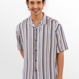 Eszett Striped Printed Spread Collar Short Sleeves Regular Fit Casual Shirt-16