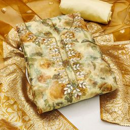 SAINOOR Floral Printed Gotta Patti Organza Unstitched Dress Material-image-49