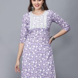 ETRAANA Floral Printed Thread Work Cotton A-Line Kurta-image-102