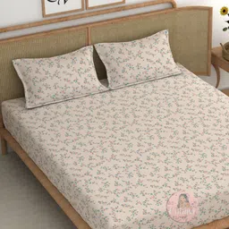 CHHAVI INDIA Beige Printed Microfiber 210 TC Fitted Queen Bedsheet Set 1.98 m x 1.83 m-image-83
