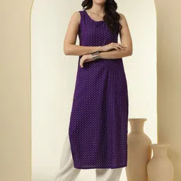 NYPA Bandhani Printed Sleeveless Straight Kurta With Harem Pants-image-36