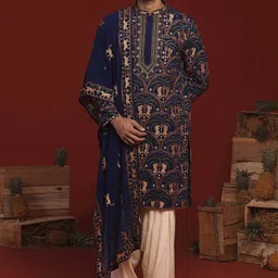 KALPRAAG Tanvith Floral Embroidered Sequinned Mandarin Collar Kurta with Patiala & Dupatta-picture-9