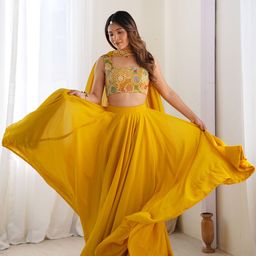 CULTISE QUEEN Floral Embroidered Sequinned Ready to Wear Lehenga & Blouse With Dupatta-picture-20