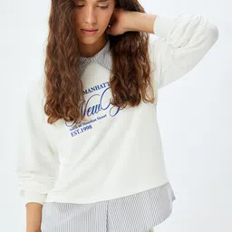 Koton Women Typography Printed Shirt Collar Cotton Pullover Sweatshirt-image-41