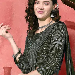 Sangria Sequin Embroidered Flared Top & Skirt With Attached Dupatta Co-Ord Set image 2