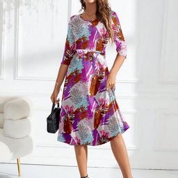 Moda Rapido Women Printed Crepe Fit & Flare Midi Dress-picture-46