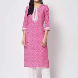 SINSINI Women Leheriya Printed Gotta Patti Pure Cotton Kurta-image-13