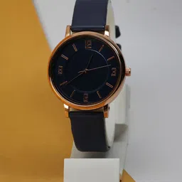 VIRAKTI Women Brass Embellished Dial & Leather Straps Analogue Watch F-26-BLUE-24-44