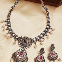 KARATCART Gold Plated Stone Studded Temple Necklace and Earrings-image-18