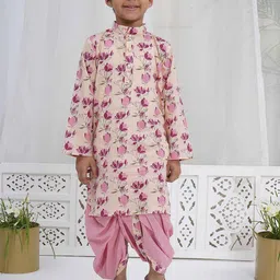 Little Bansi Boys Floral Printed Mandarin Collar Pure Cotton Kurta With Dhoti Pants-17