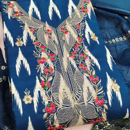 KALINI Blue Soft Cotton Print With Embroidery Work Unstitched Dress Material-picture-13