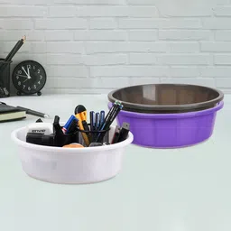 Kuber Industries Purple & White Pack of 3 Multipurpose Storage Organizer Tub-9