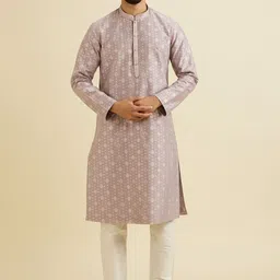 Manyavar Ethnic Motifs Woven Design Mandarin Collar Kurta With Trousers-10