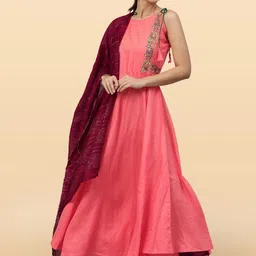 Anouk Rustic Women Solid Embroidered Kurta with Trousers & Dupatta image 5