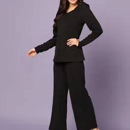 Mast & Harbour V-Neck Long Sleeves Top With Trousers Co-Ords-image-79