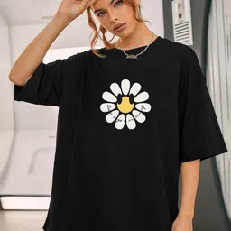 WOBE Women Floral Printed Round Neck Pure Cotton Oversized T-shirt-picture-14