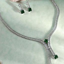 ORANGENYSHA Rhodium Plated Crystals & AD Gemstone Studded Jewellery Set-15